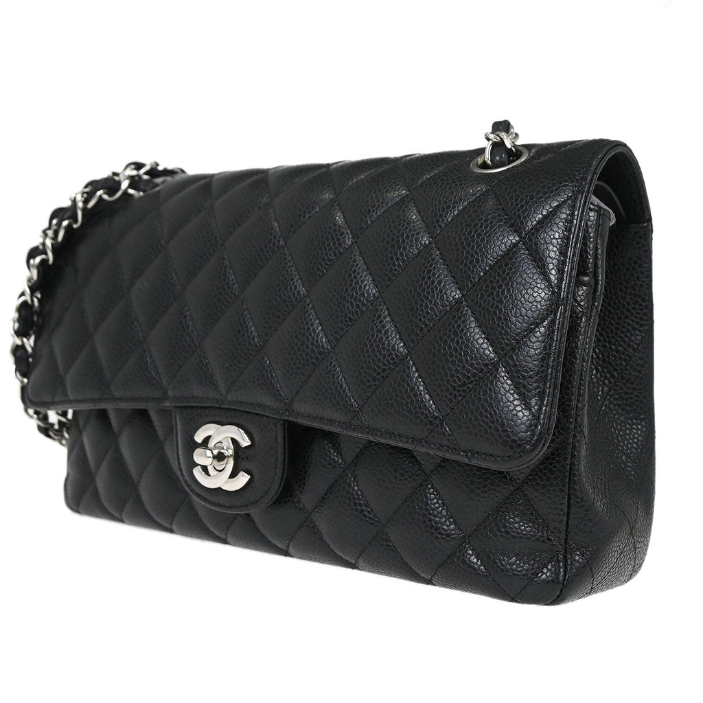 Chanel 2019 Black Caviar Skin Medium Classic Double Flap Shoulder Bag