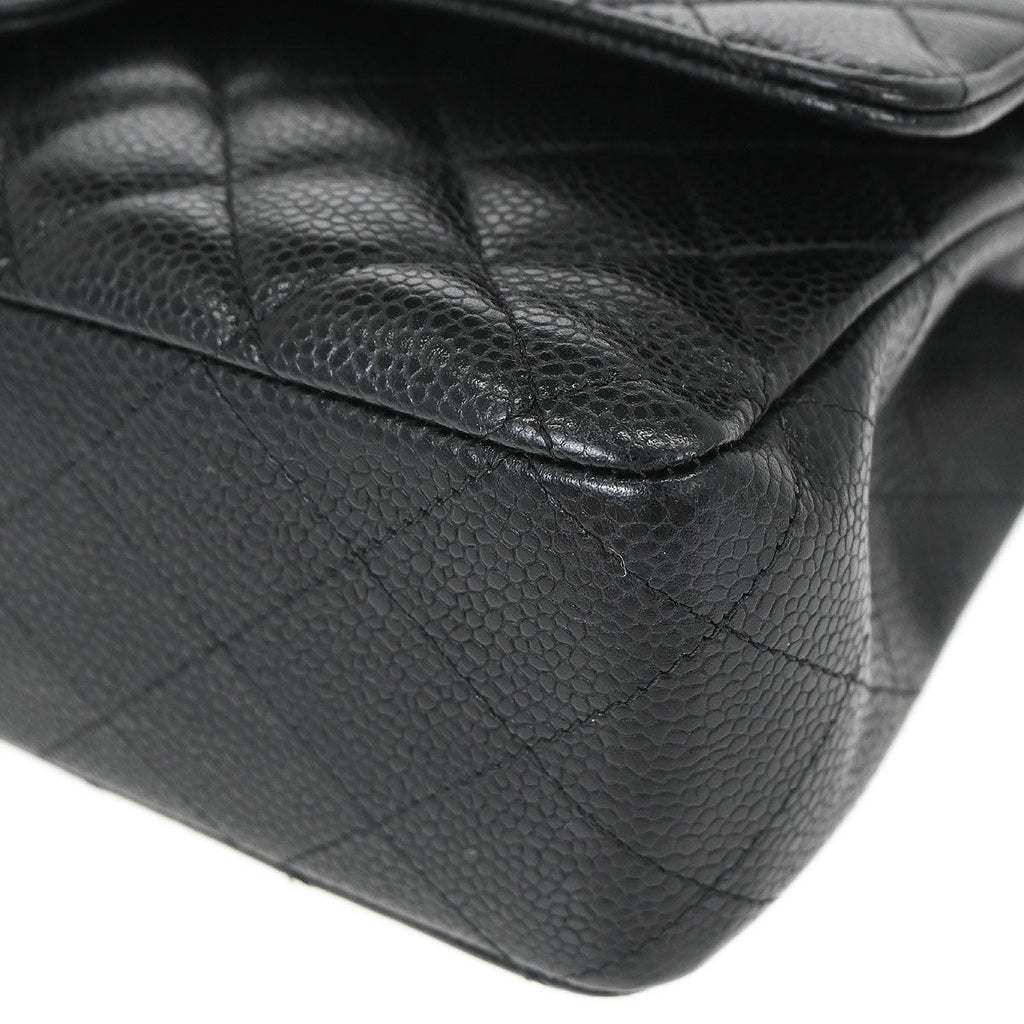 Chanel 2019 Black Caviar Skin Medium Classic Double Flap Shoulder Bag