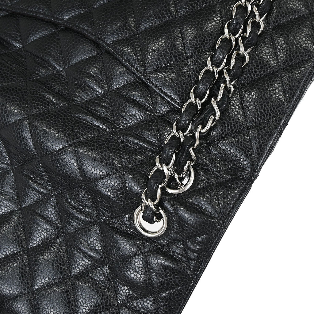 Chanel 2019 Black Caviar Skin Medium Classic Double Flap Shoulder Bag