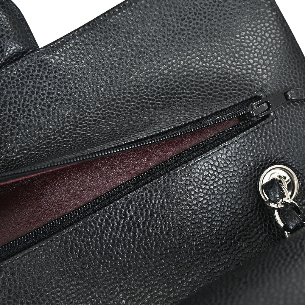 Chanel 2019 Black Caviar Skin Medium Classic Double Flap Shoulder Bag
