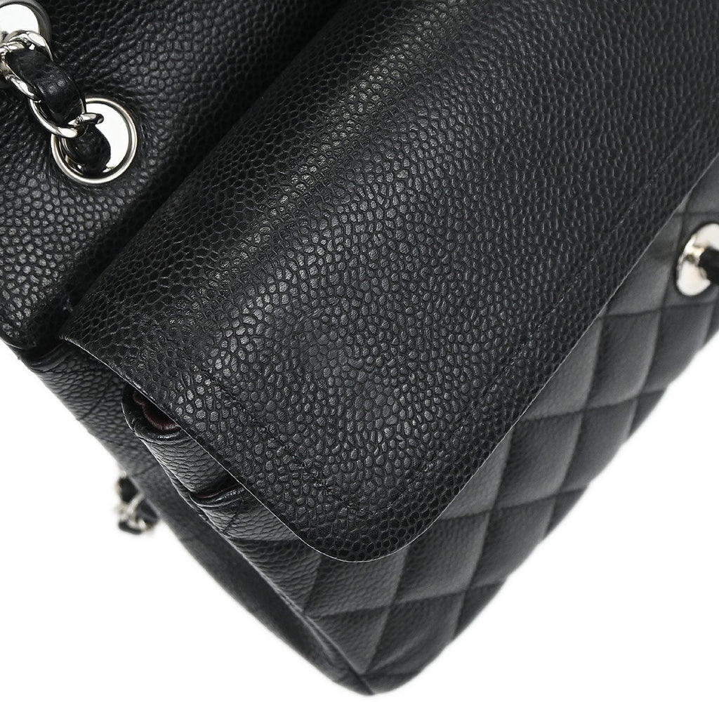 Chanel 2019 Black Caviar Skin Medium Classic Double Flap Shoulder Bag