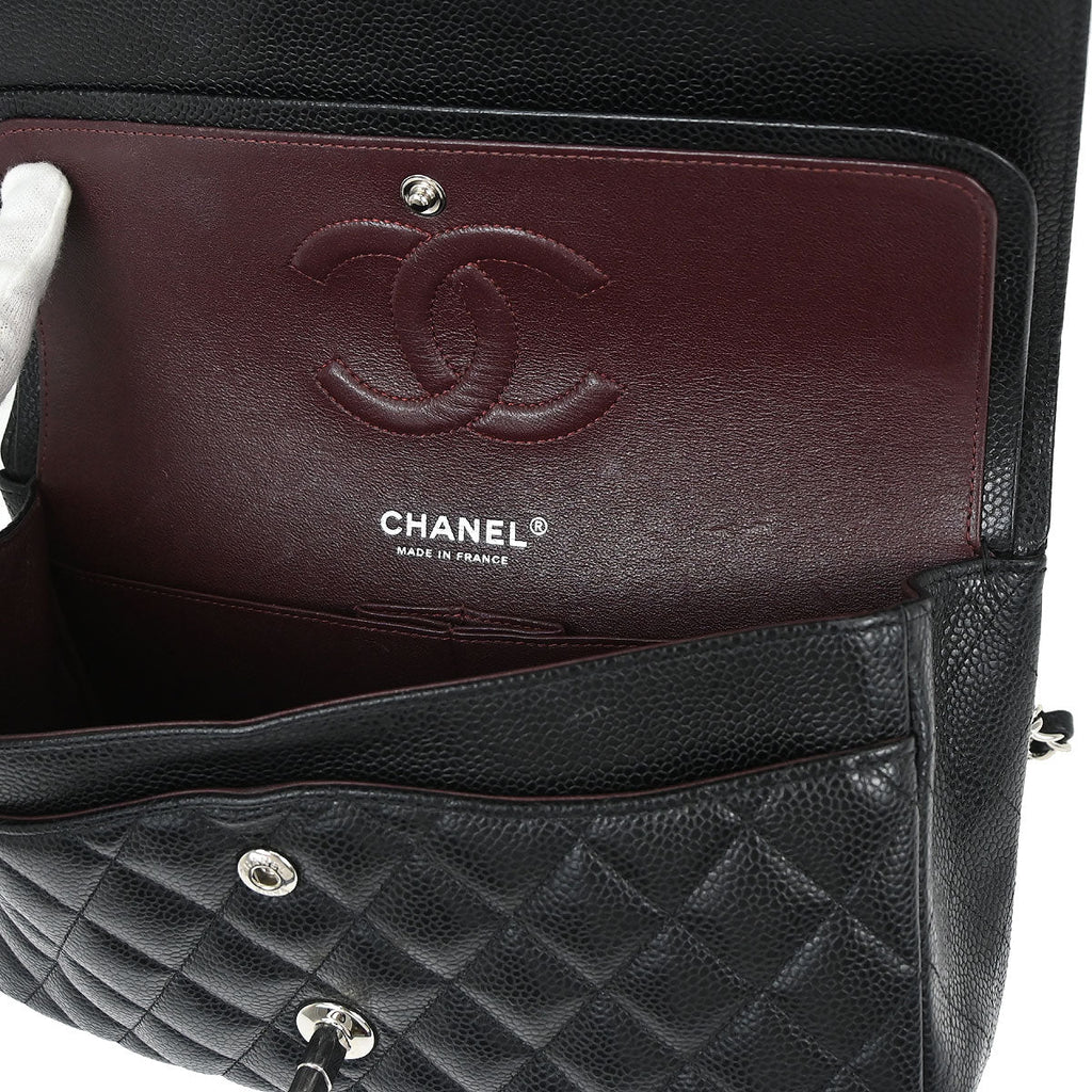 Chanel 2019 Black Caviar Skin Medium Classic Double Flap Shoulder Bag