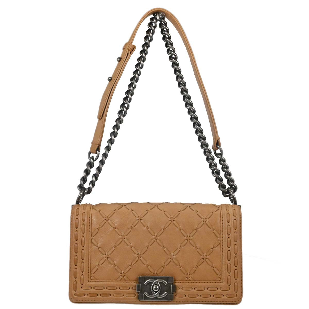 Boy Chanel 2014 Beige Caviar Medium Chain Shoulder Bag