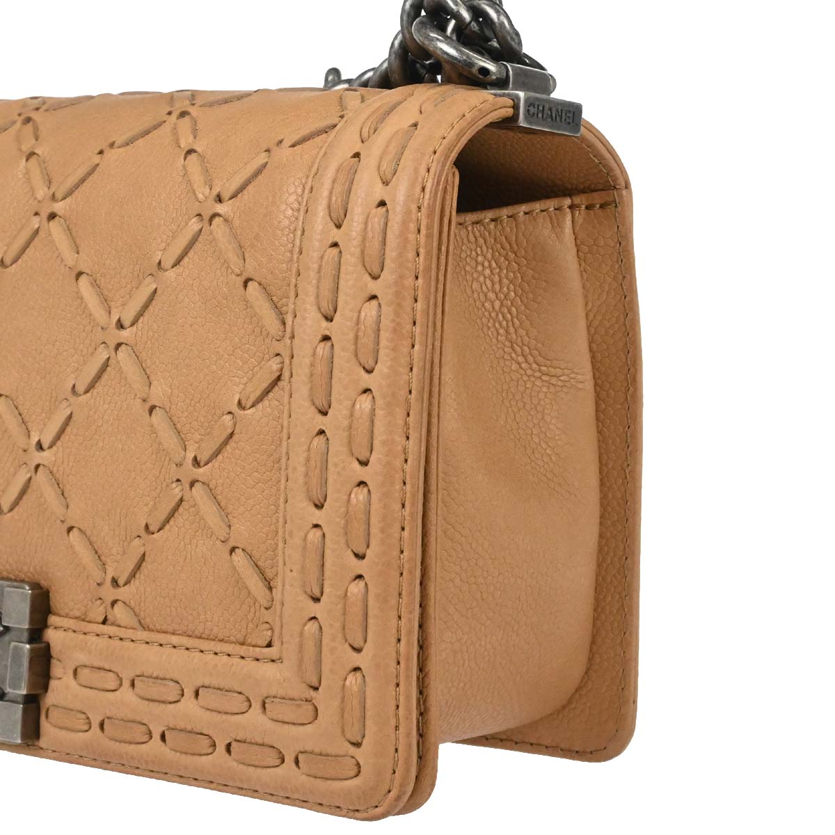 Boy Chanel 2014 Beige Caviar Medium Chain Shoulder Bag