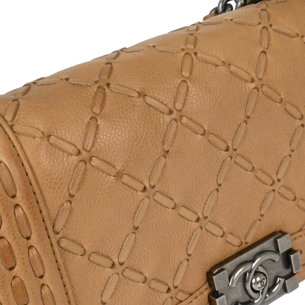 Boy Chanel 2014 Beige Caviar Medium Chain Shoulder Bag