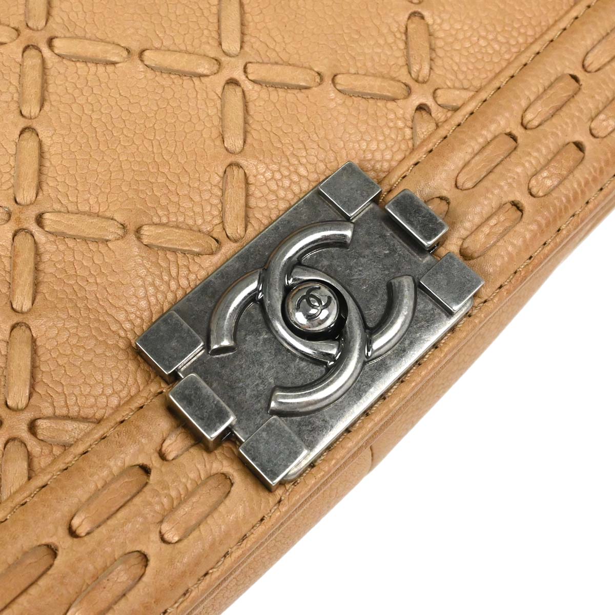 Boy Chanel 2014 Beige Caviar Medium Chain Shoulder Bag