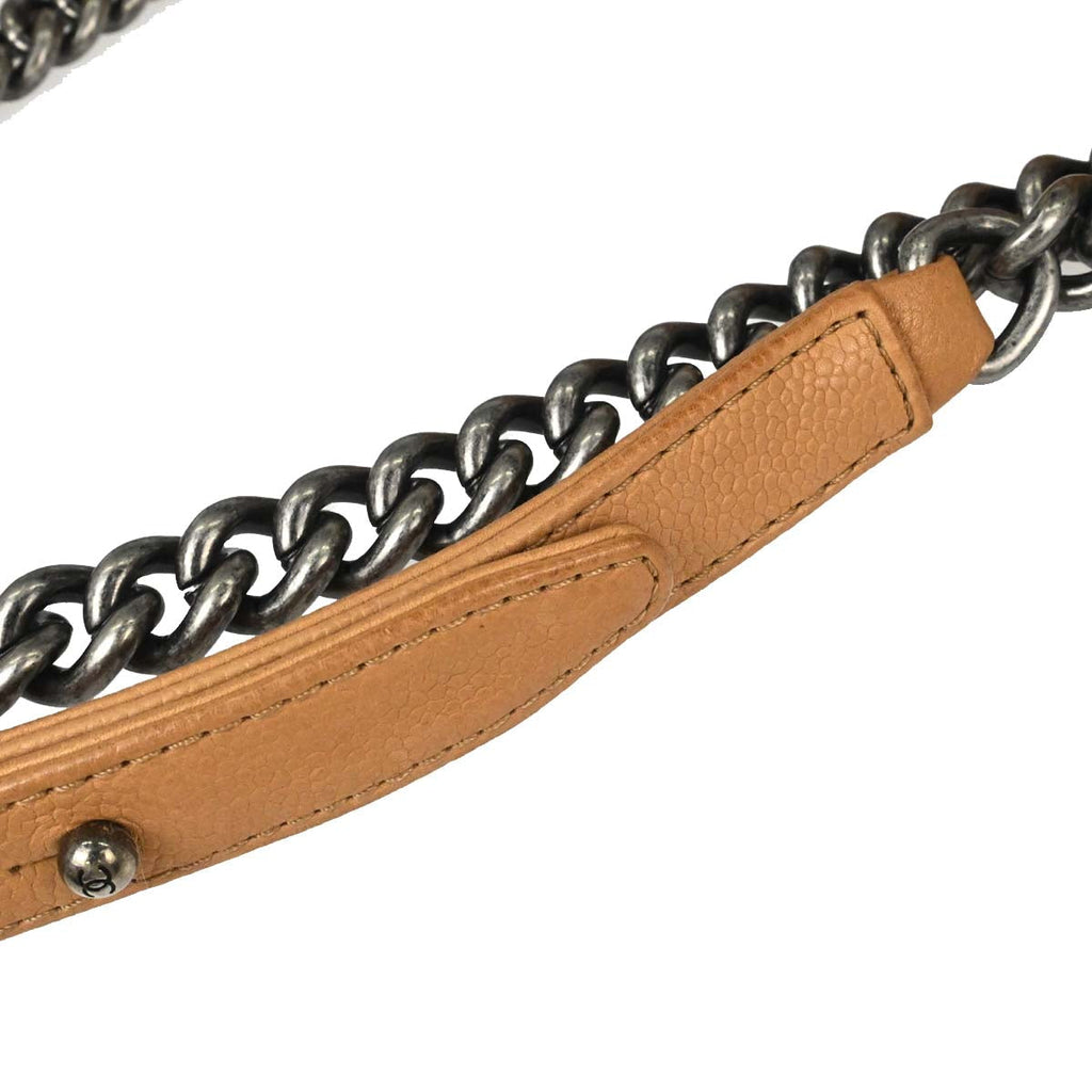 Boy Chanel 2014 Beige Caviar Medium Chain Shoulder Bag
