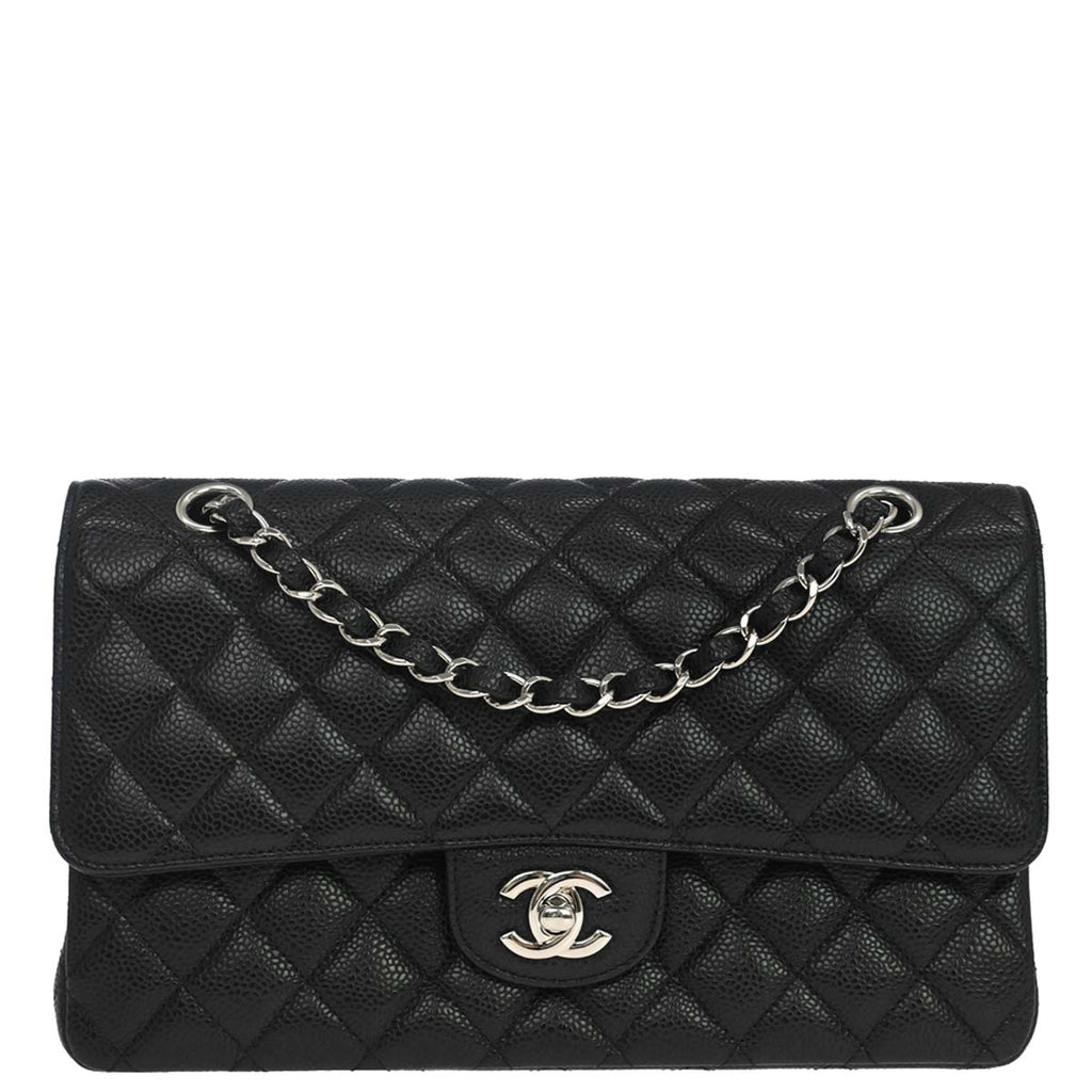 Chanel 2015-2016 Black Caviar Skin Medium Classic Double Flap Shoulder Bag