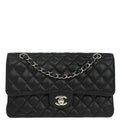 Chanel 2015-2016 Black Caviar Skin Medium Classic Double Flap Shoulder Bag