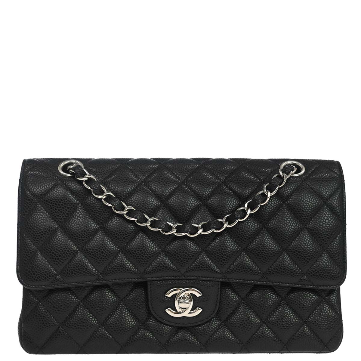 Chanel 2015-2016 Black Caviar Skin Medium Classic Double Flap Shoulder Bag