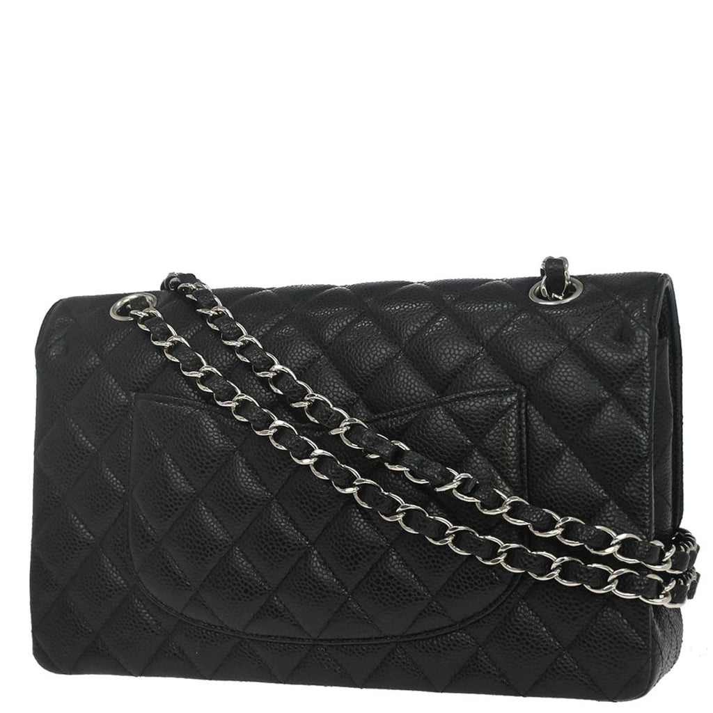Chanel 2015-2016 Black Caviar Skin Medium Classic Double Flap Shoulder Bag