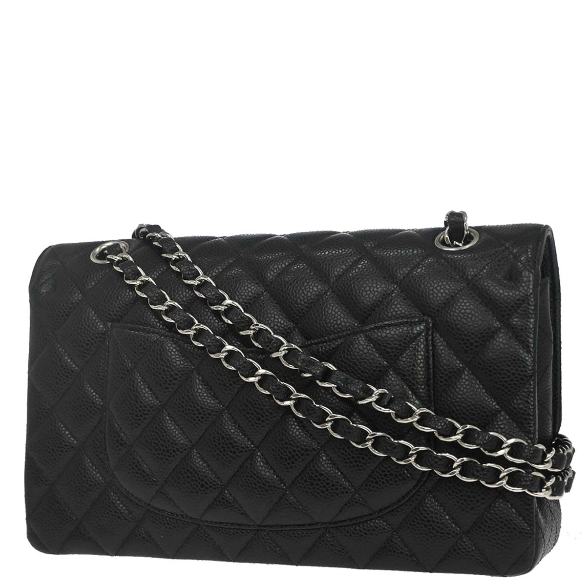 Chanel 2015-2016 Black Caviar Skin Medium Classic Double Flap Shoulder Bag