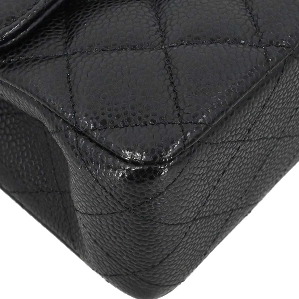 Chanel 2015-2016 Black Caviar Skin Medium Classic Double Flap Shoulder Bag