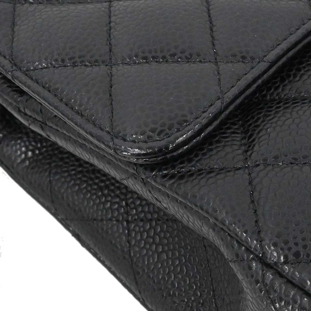 Chanel 2015-2016 Black Caviar Skin Medium Classic Double Flap Shoulder Bag
