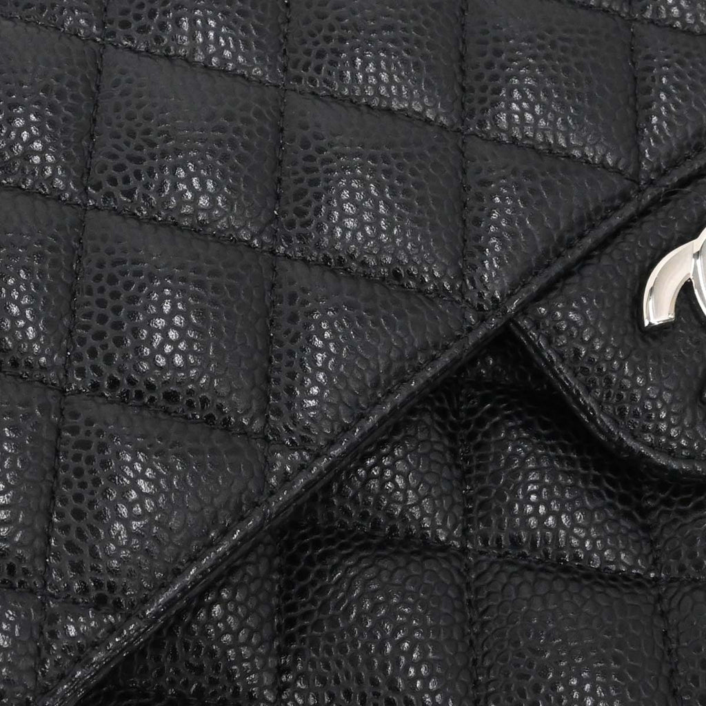 Chanel 2015-2016 Black Caviar Skin Medium Classic Double Flap Shoulder Bag