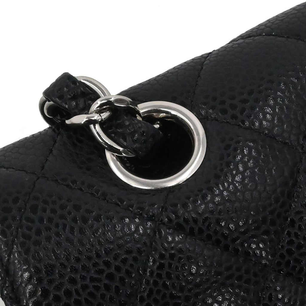 Chanel 2015-2016 Black Caviar Skin Medium Classic Double Flap Shoulder Bag