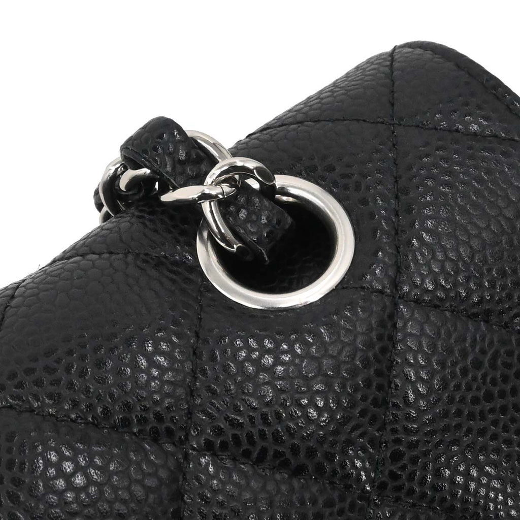 Chanel 2015-2016 Black Caviar Skin Medium Classic Double Flap Shoulder Bag