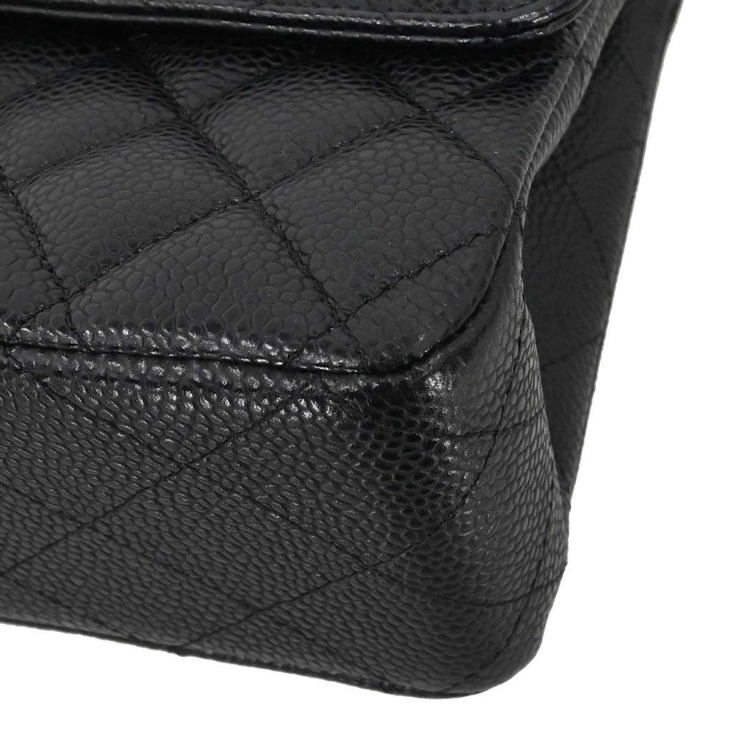 Chanel 2015-2016 Black Caviar Skin Medium Classic Double Flap Shoulder Bag