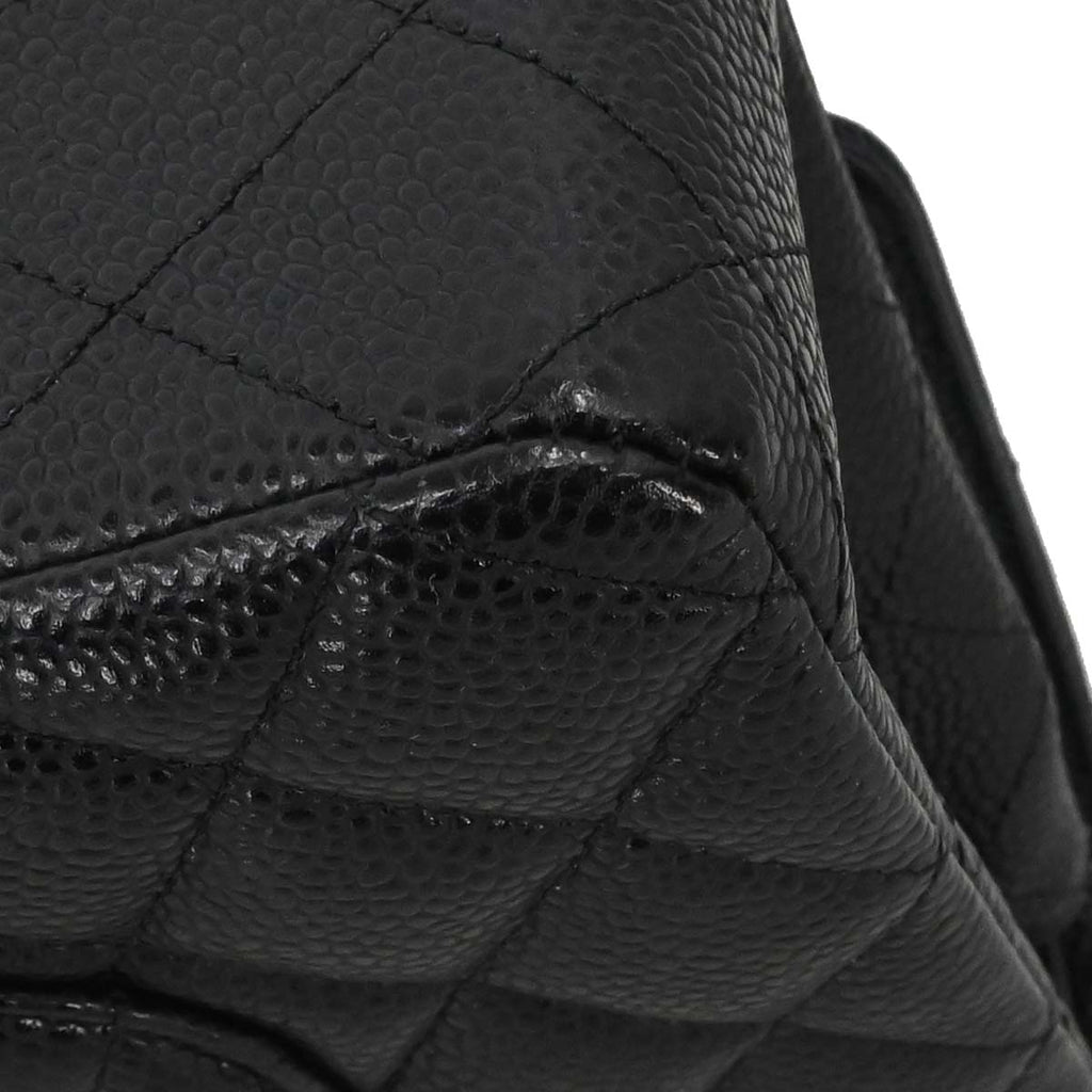Chanel 2015-2016 Black Caviar Skin Medium Classic Double Flap Shoulder Bag