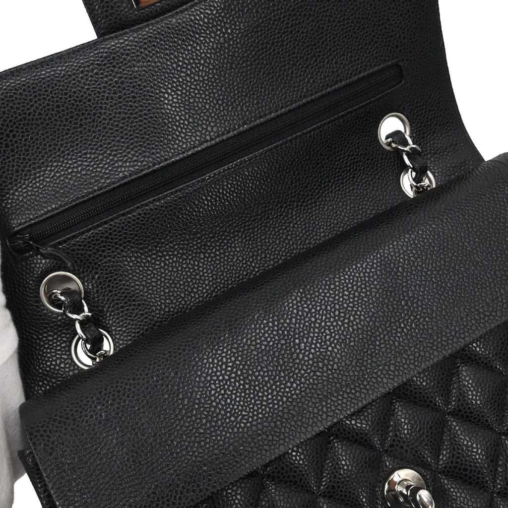 Chanel 2015-2016 Black Caviar Skin Medium Classic Double Flap Shoulder Bag