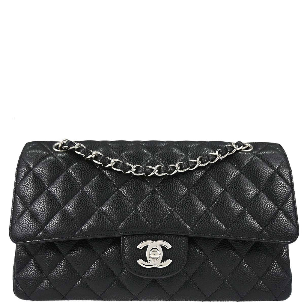 Chanel 2010-2011 Black Caviar Skin Medium Classic Double Flap Shoulder Bag