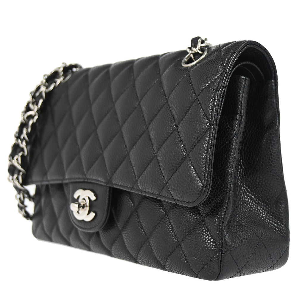 Chanel 2010-2011 Black Caviar Skin Medium Classic Double Flap Shoulder Bag