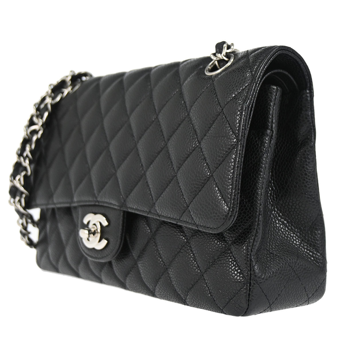 Chanel 2010-2011 Black Caviar Skin Medium Classic Double Flap Shoulder Bag