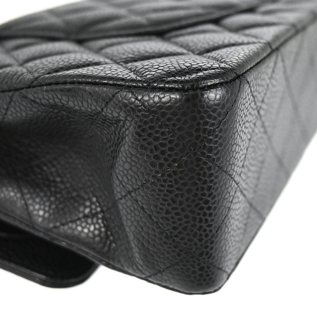 Chanel 2010-2011 Black Caviar Skin Medium Classic Double Flap Shoulder Bag