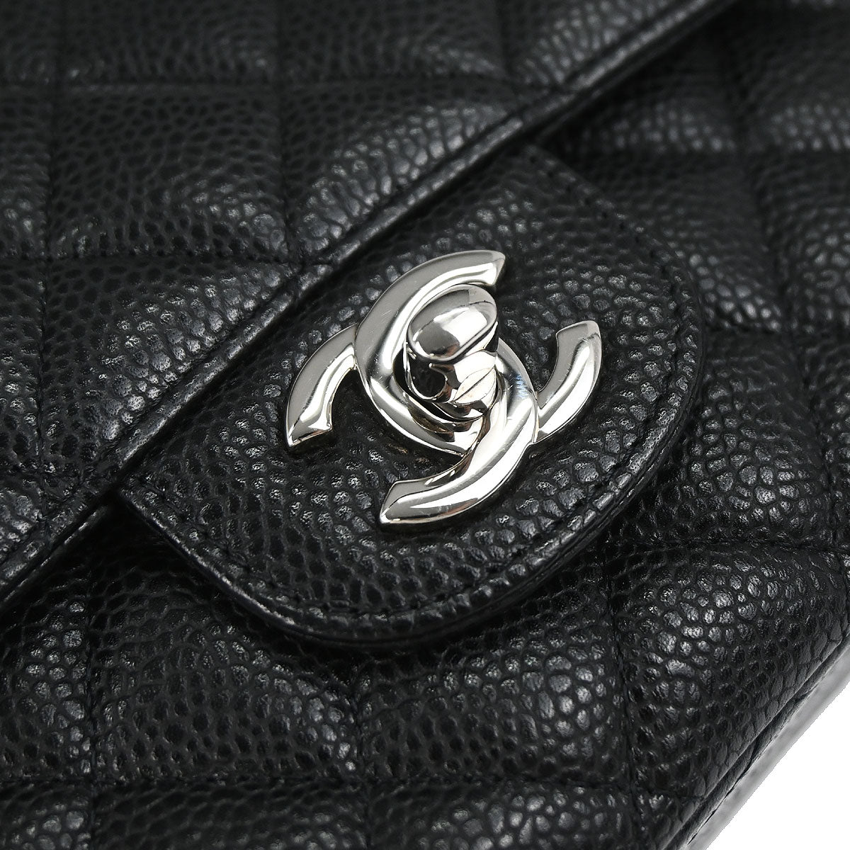 Chanel 2010-2011 Black Caviar Skin Medium Classic Double Flap Shoulder Bag