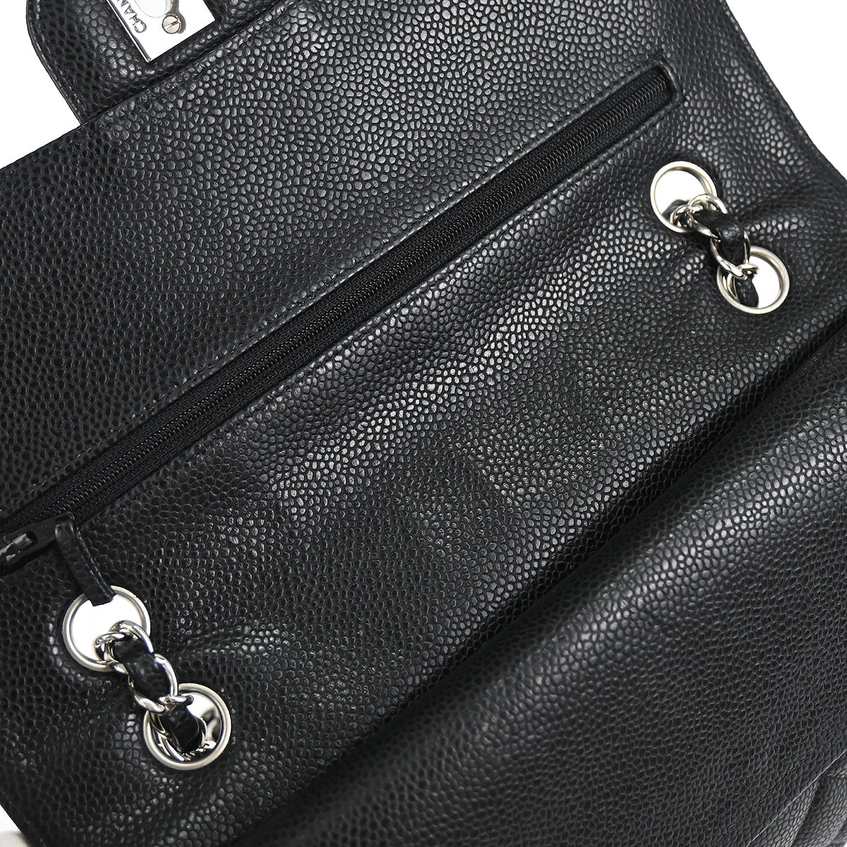 Chanel 2010-2011 Black Caviar Skin Medium Classic Double Flap Shoulder Bag
