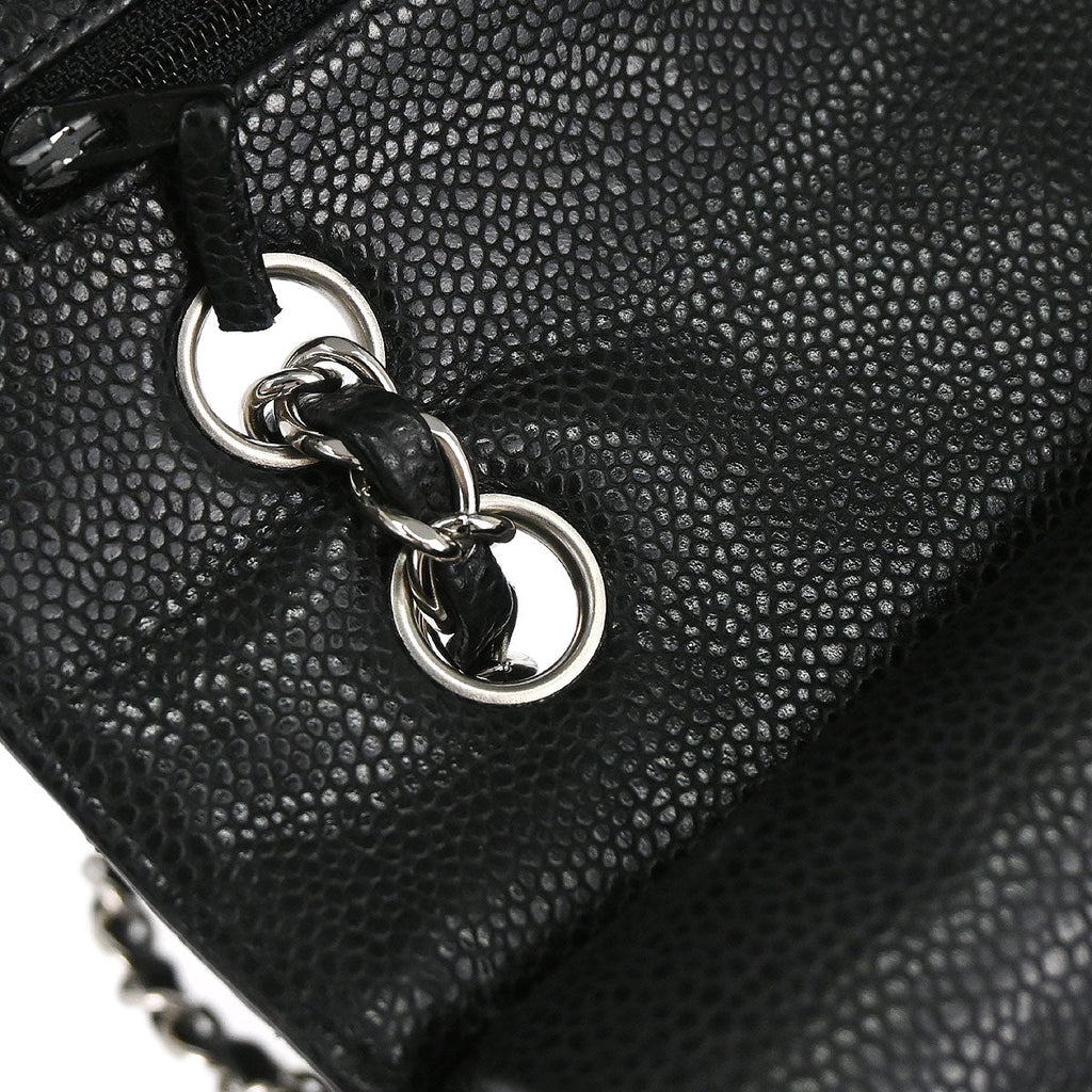 Chanel 2010-2011 Black Caviar Skin Medium Classic Double Flap Shoulder Bag