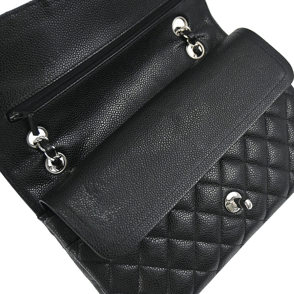 Chanel 2010-2011 Black Caviar Skin Medium Classic Double Flap Shoulder Bag