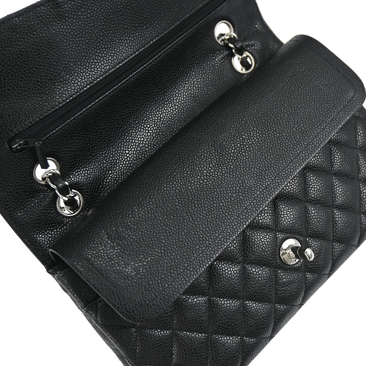 Chanel 2010-2011 Black Caviar Skin Medium Classic Double Flap Shoulder Bag