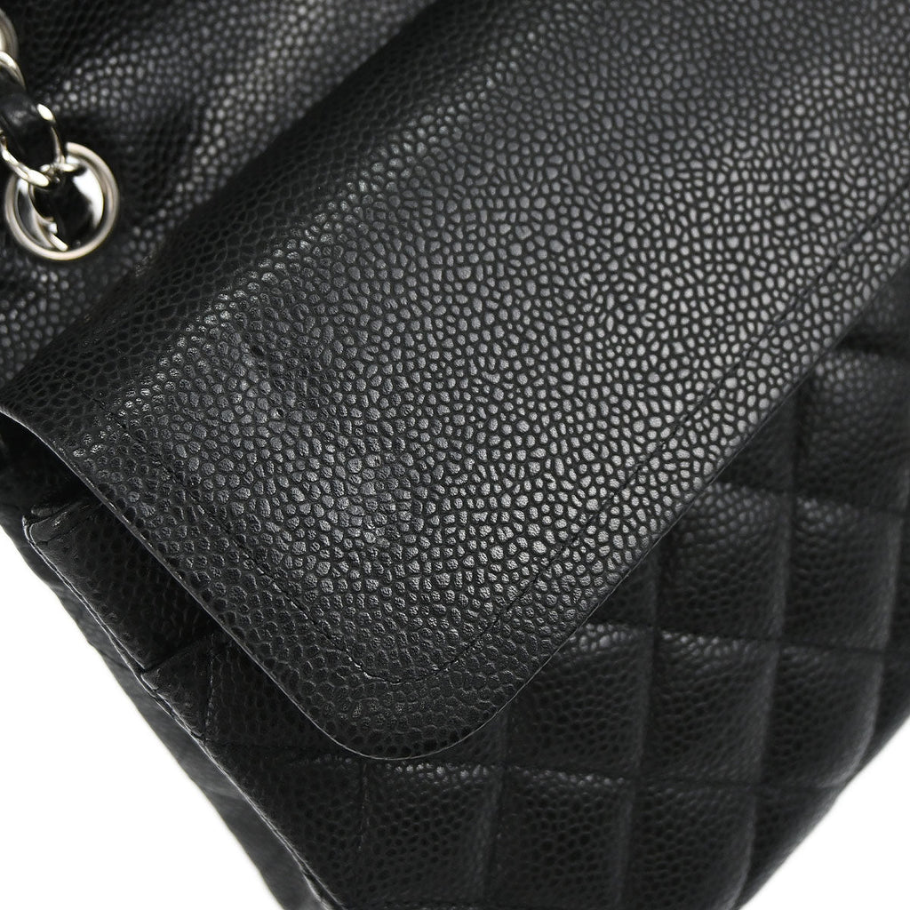 Chanel 2010-2011 Black Caviar Skin Medium Classic Double Flap Shoulder Bag