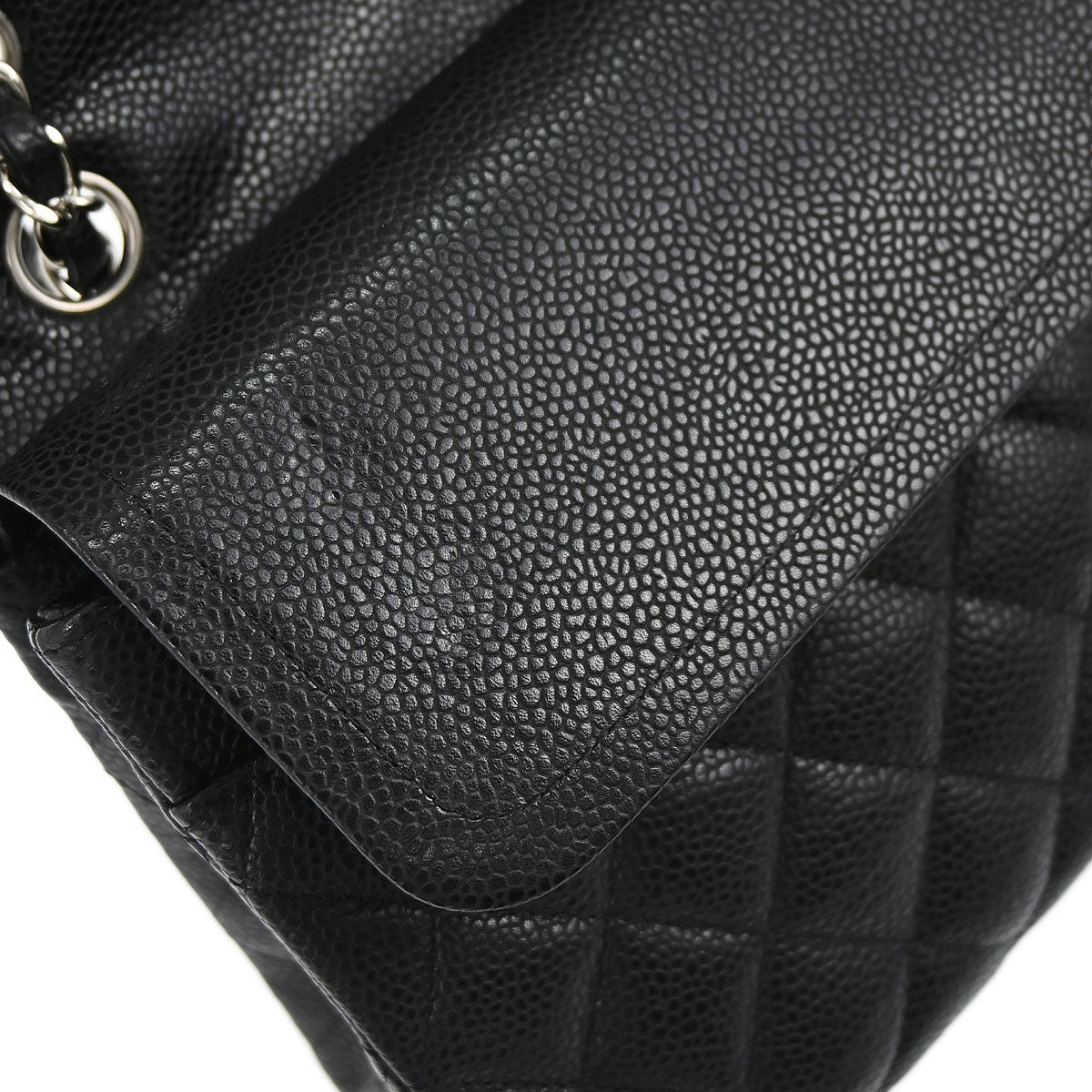 Chanel 2010-2011 Black Caviar Skin Medium Classic Double Flap Shoulder Bag