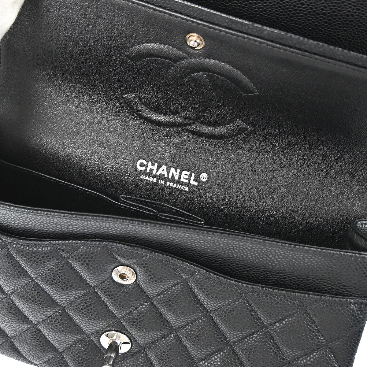 Chanel 2010-2011 Black Caviar Skin Medium Classic Double Flap Shoulder Bag