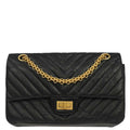 Chanel 2018-2019 Black Lambskin Chevron 2.55 Small Double Flap Shoulder Bag
