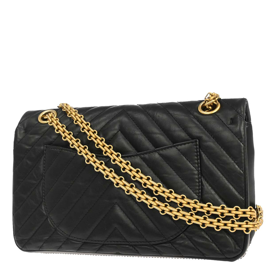Chanel 2018-2019 Black Lambskin Chevron 2.55 Small Double Flap Shoulder Bag