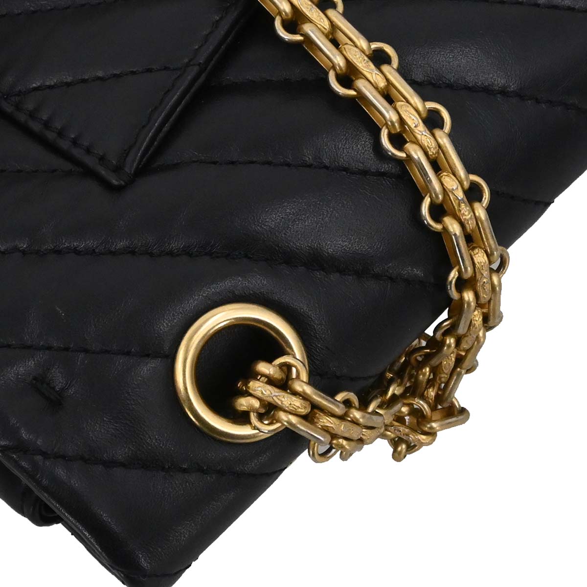 Chanel 2018-2019 Black Lambskin Chevron 2.55 Small Double Flap Shoulder Bag