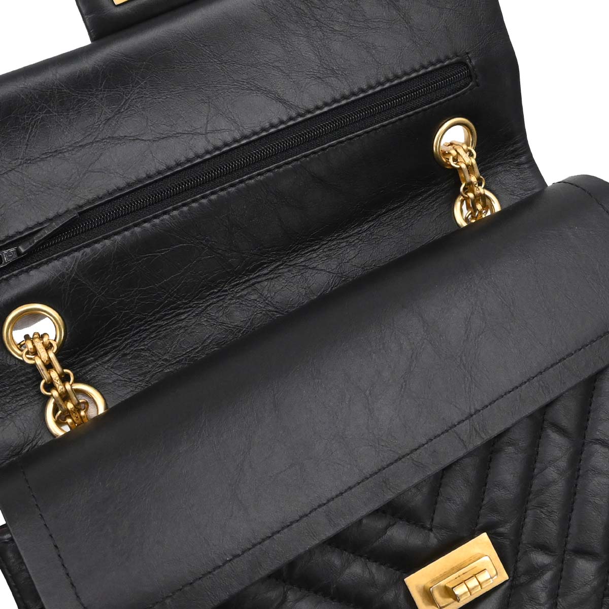 Chanel 2018-2019 Black Lambskin Chevron 2.55 Small Double Flap Shoulder Bag