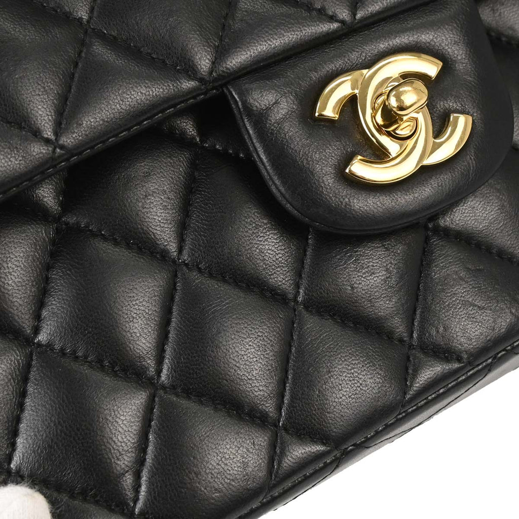 Chanel 2010-2011 Black Lambskin Small Classic Double Flap Shoulder Bag
