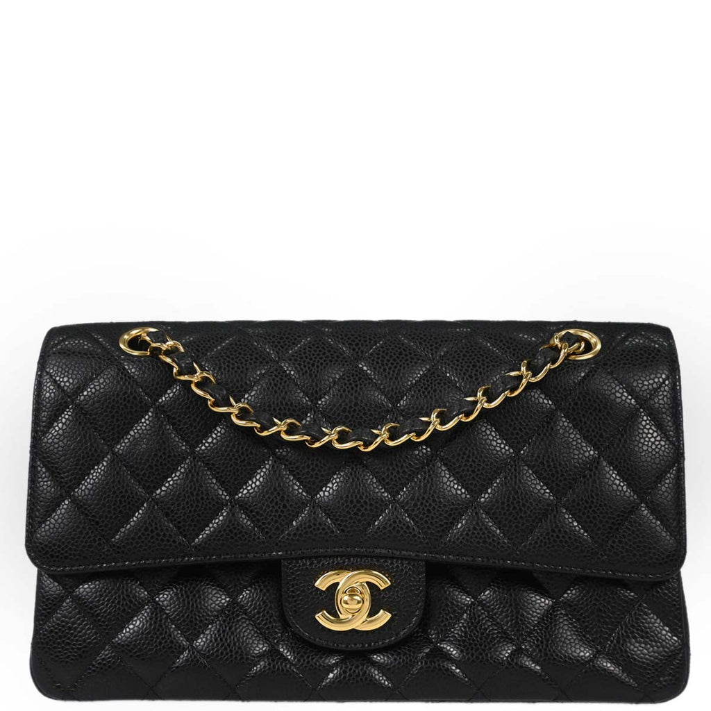 Chanel 2011 Black Caviar Skin Medium Classic Double Flap Shoulder Bag