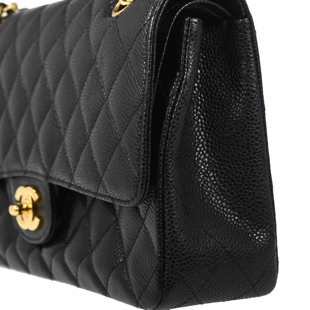 Chanel 2011 Black Caviar Skin Medium Classic Double Flap Shoulder Bag