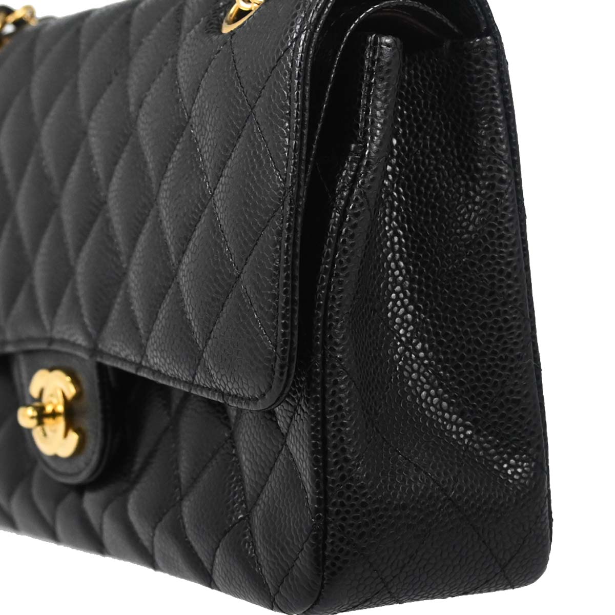 Chanel 2011 Black Caviar Skin Medium Classic Double Flap Shoulder Bag