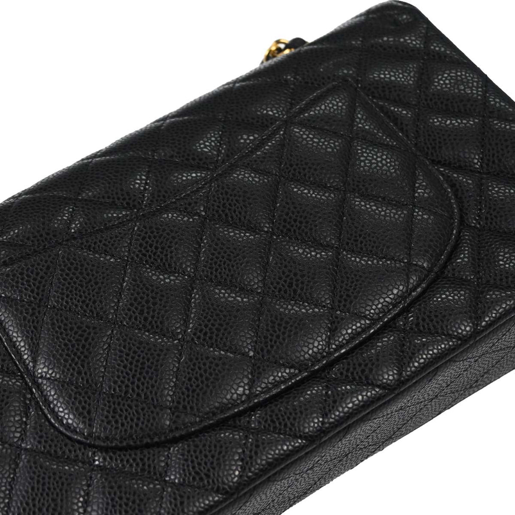 Chanel 2011 Black Caviar Skin Medium Classic Double Flap Shoulder Bag