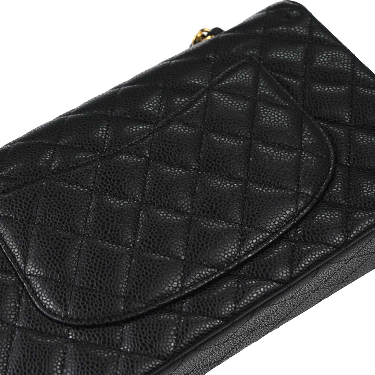 Chanel 2011 Black Caviar Skin Medium Classic Double Flap Shoulder Bag