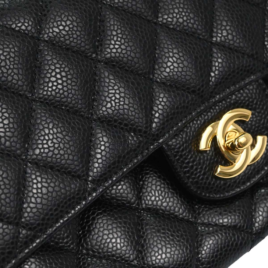 Chanel 2011 Black Caviar Skin Medium Classic Double Flap Shoulder Bag