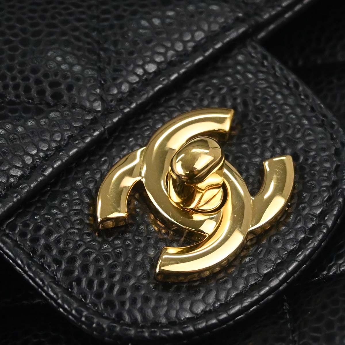 Chanel 2011 Black Caviar Skin Medium Classic Double Flap Shoulder Bag