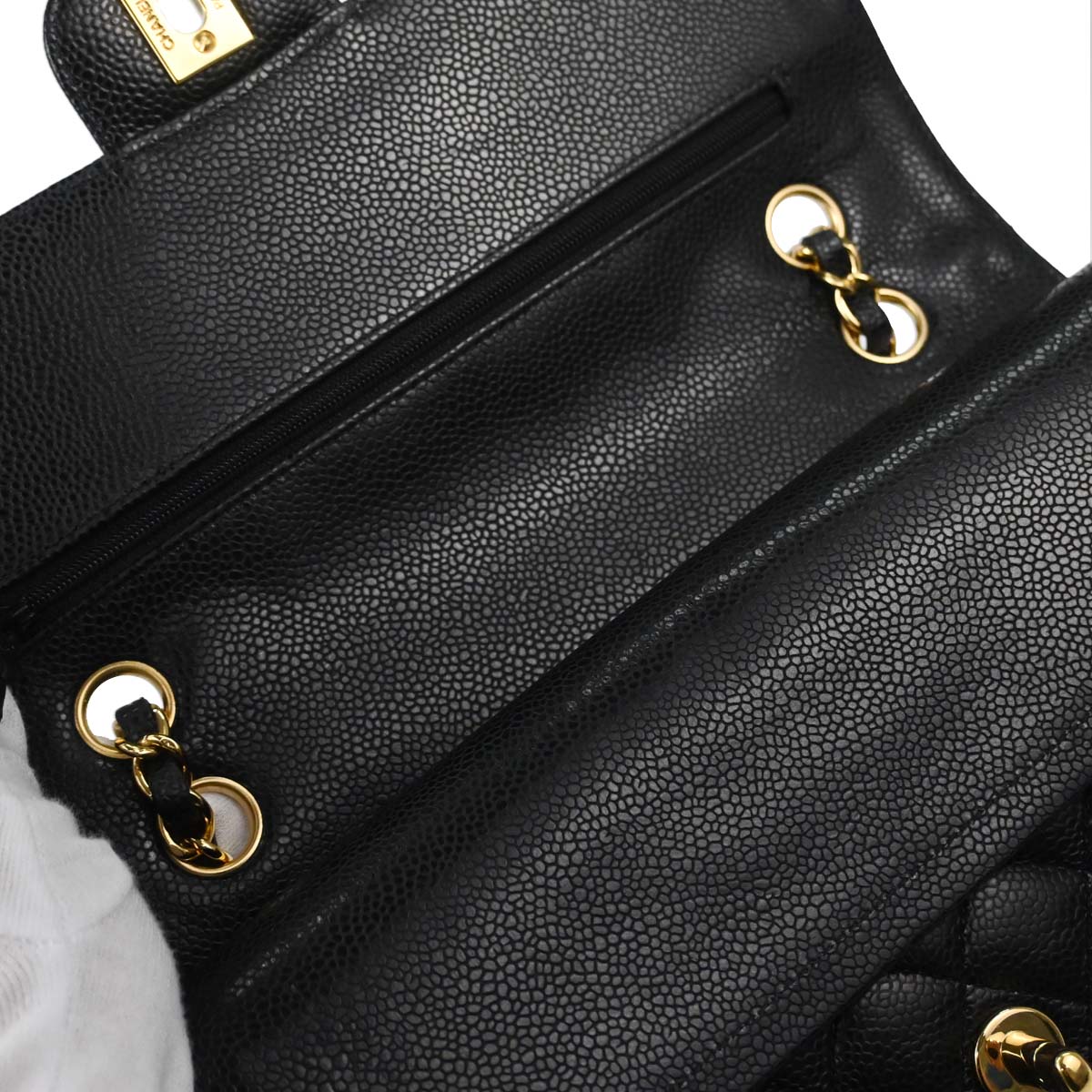 Chanel 2011 Black Caviar Skin Medium Classic Double Flap Shoulder Bag