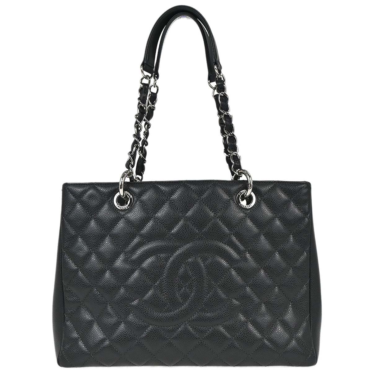 Chanel 2013-2014 Gray Caviar Skin Grand Shopping Tote GST Chain Handbag